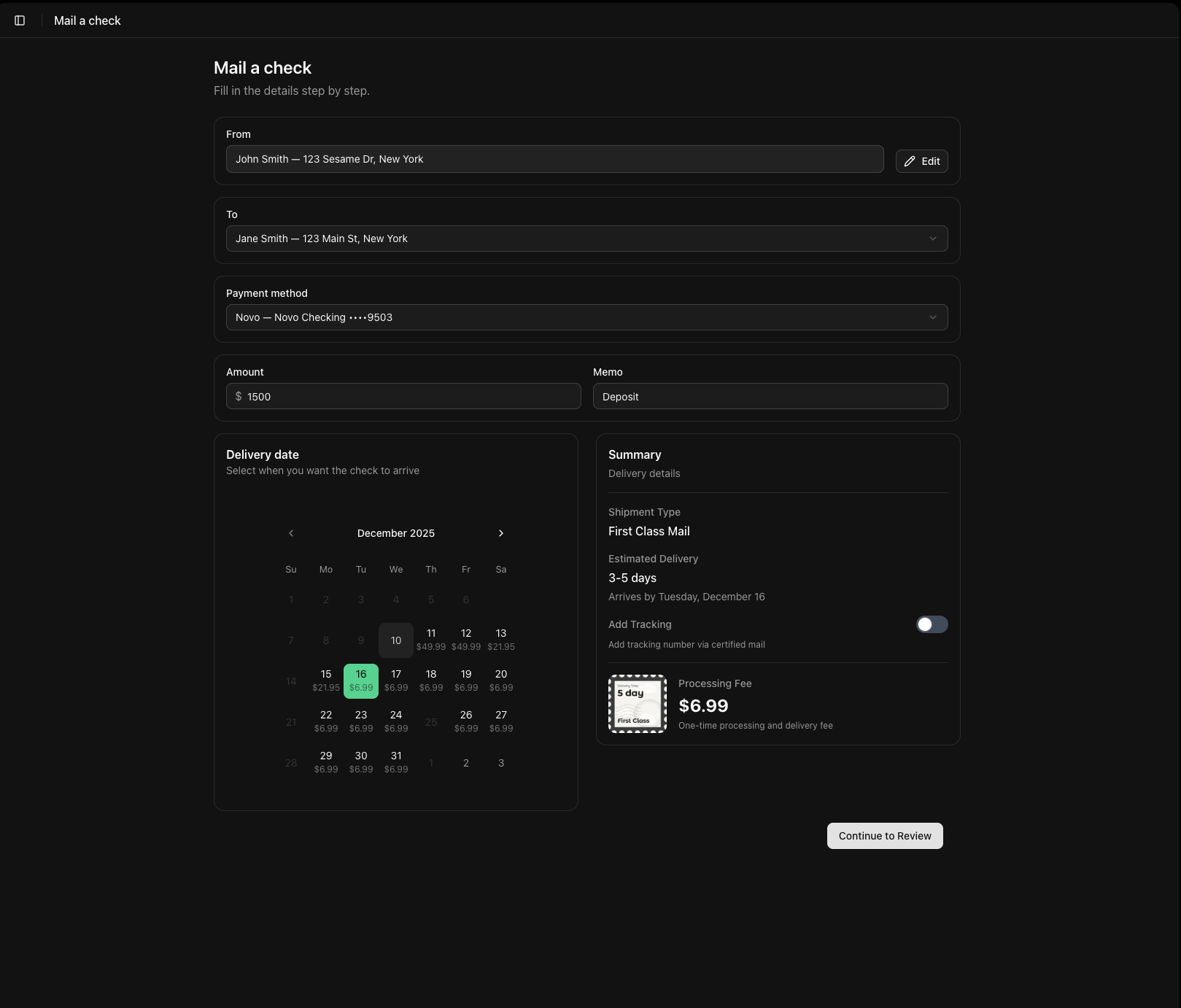 Enter check details in the web app